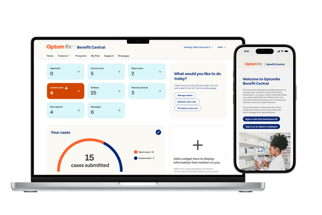 Screenshots of the new Optum Rx Client Portal, Benefit Central